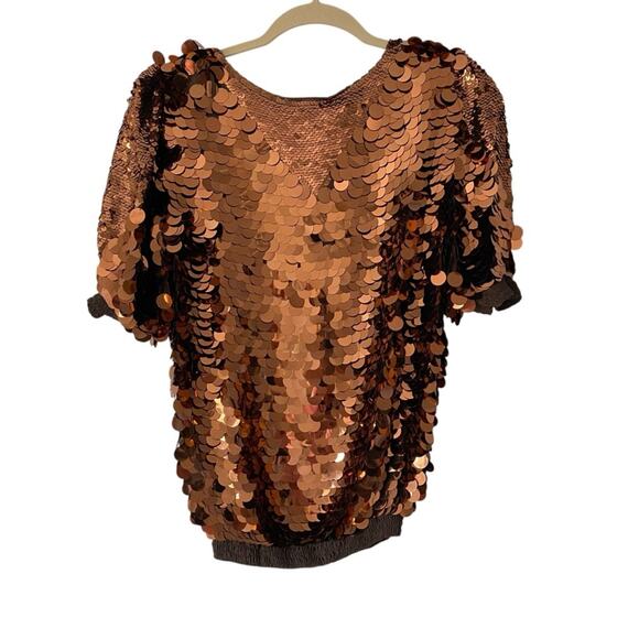 Vintage Oleg Cassini Copper Sequin Embellished Top Size medium Circles - Picture 5 of 8